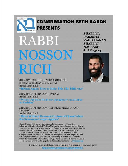 Banner Image for Scholar-In-Residence:  Rabbi Nosson Rich